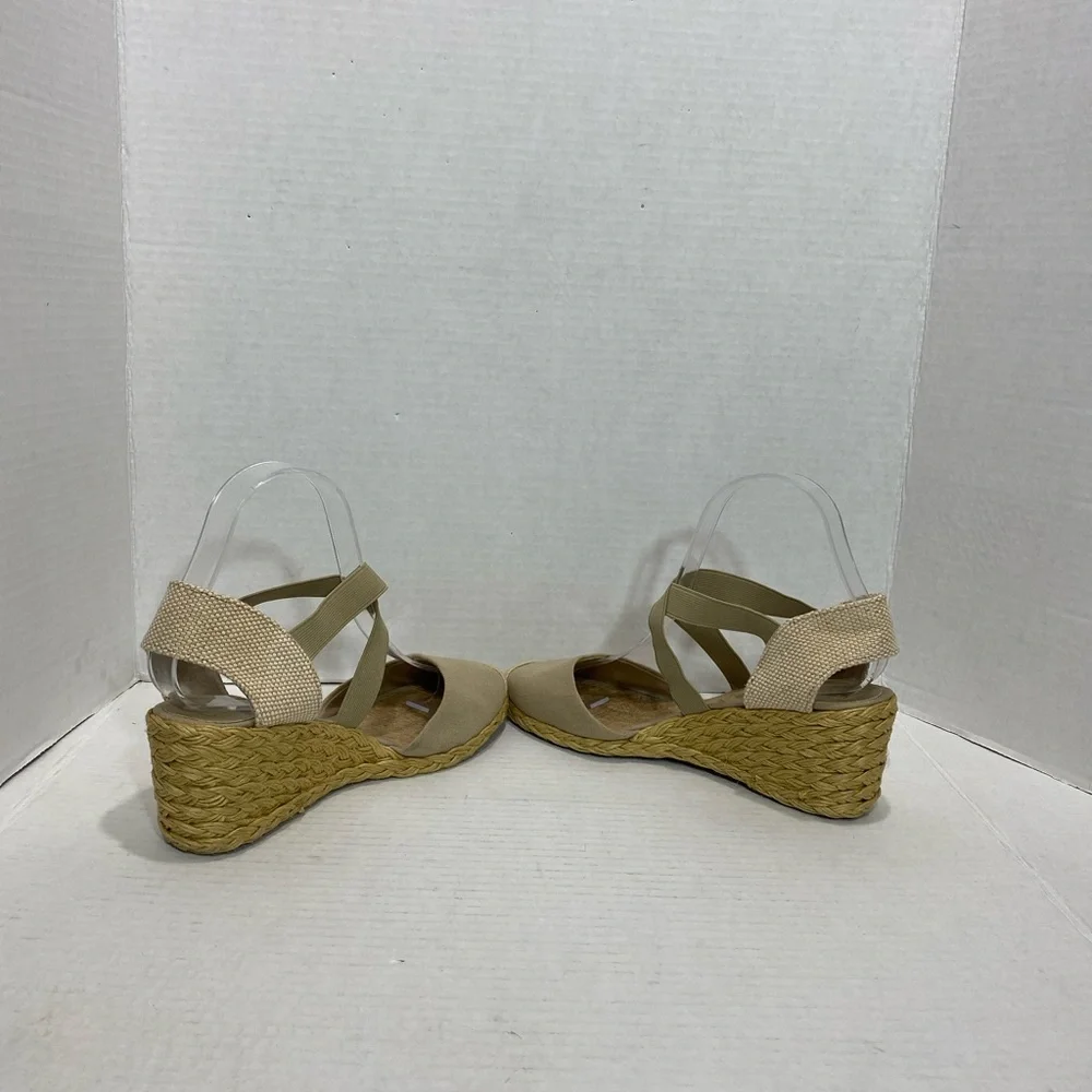 Ralph Lauren Cassandra Linen Espadrille Wedges Sz 7.5 | Neutral Slip-On Heels